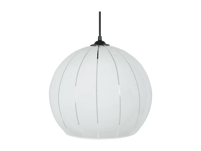 Suspension globe verre lignes  blanc 85 cm.
