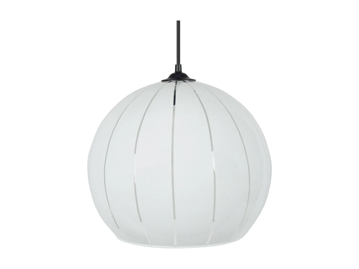 Suspension globe verre lignes  blanc 85 cm.