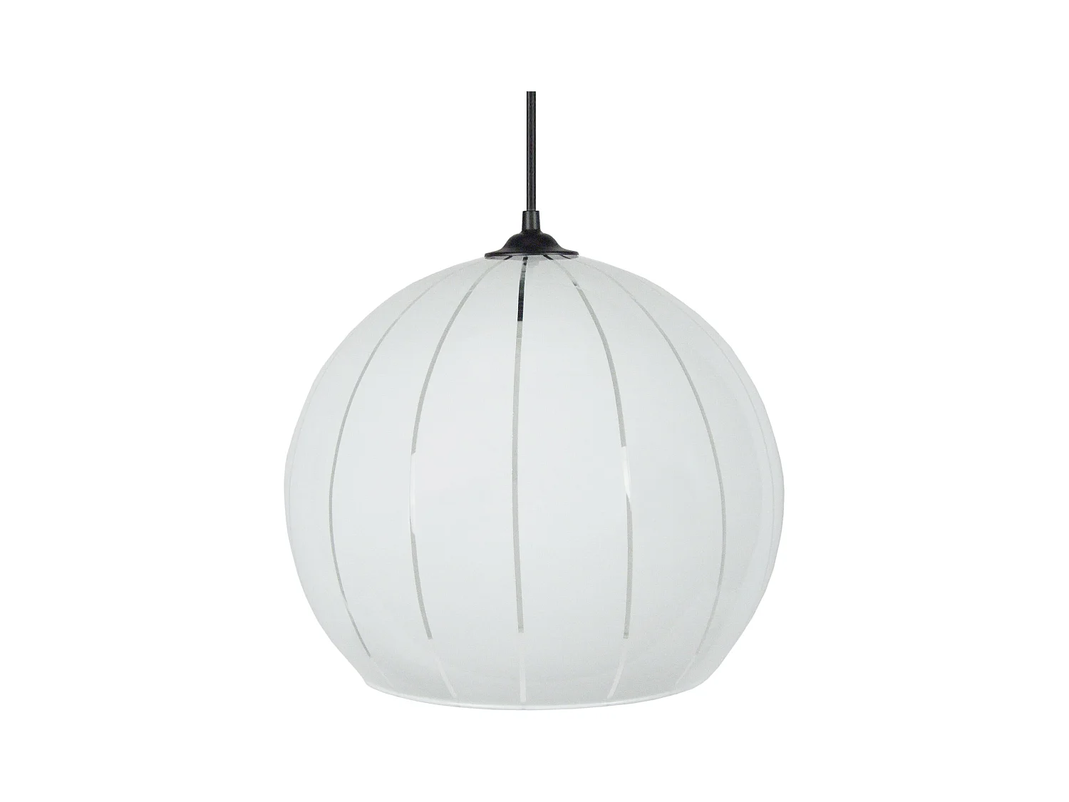 Suspension globe verre lignes  blanc 85 cm.