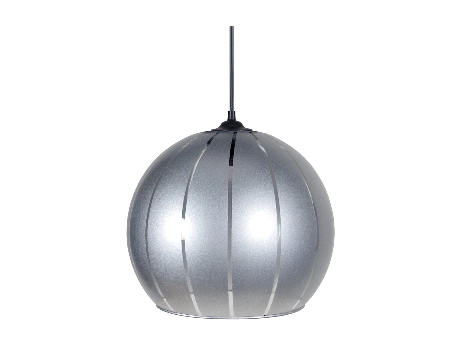 Suspension globe verre lignes  chromium 85 cm.