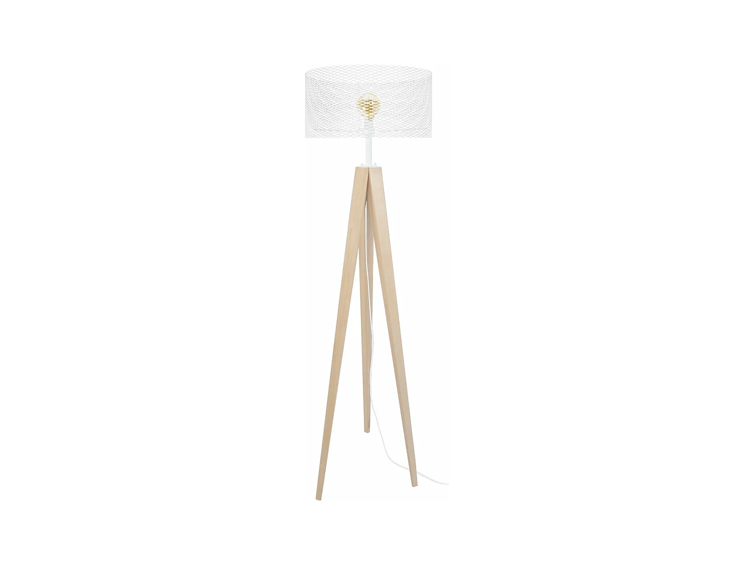Lampadaire trépied bois métal ivoire 160 cm.