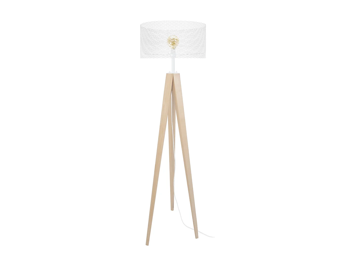 Lampadaire trépied bois métal ivoire 160 cm.