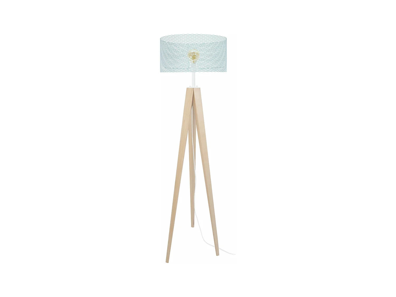 Lampadaire trépied bois métal bleu 160 cm.