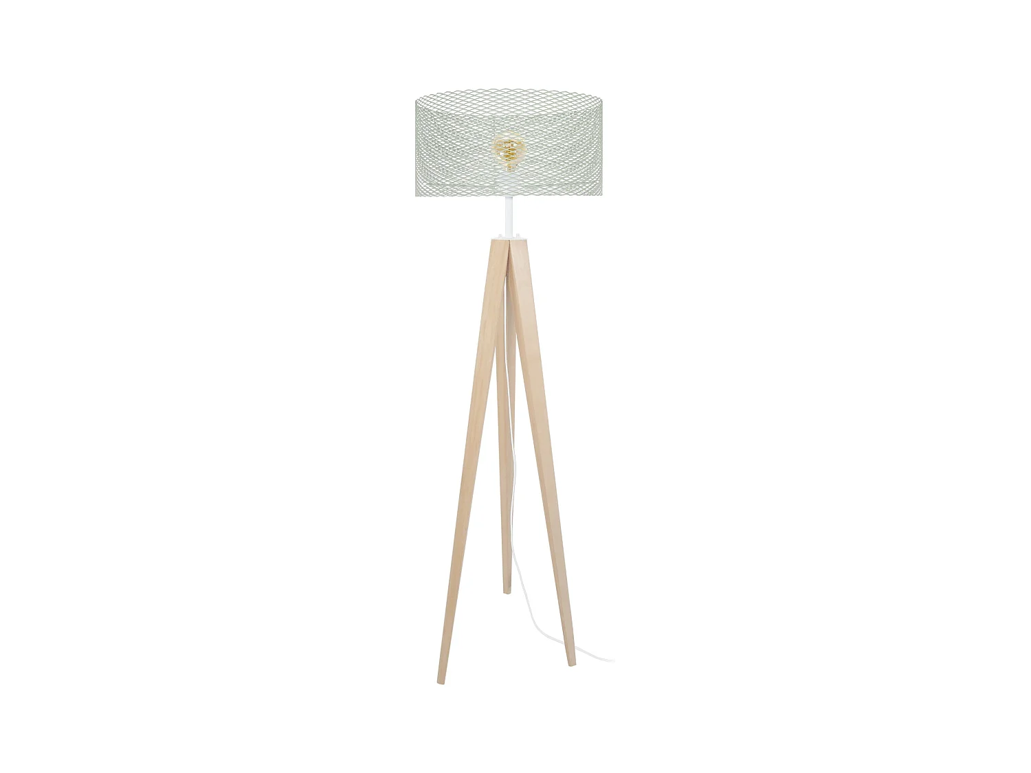 Lampadaire trépied bois métal vert 160 cm.