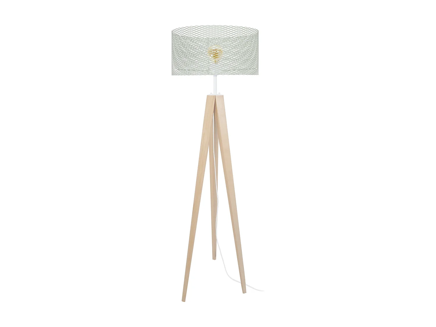 Lampadaire trépied bois métal vert 160 cm.