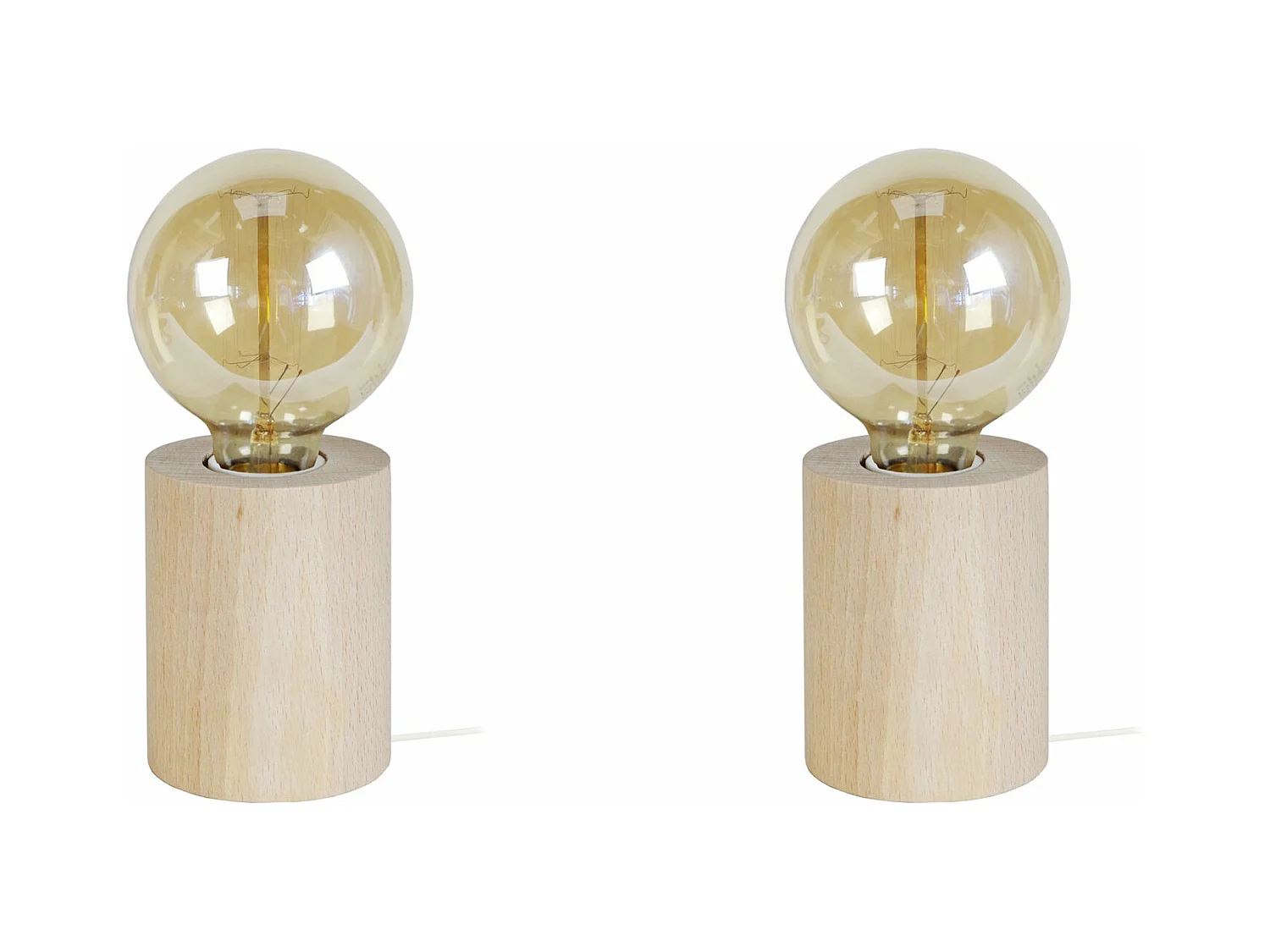 Pair de Lampes de chevet cylindre bois  naturel 21 cm.