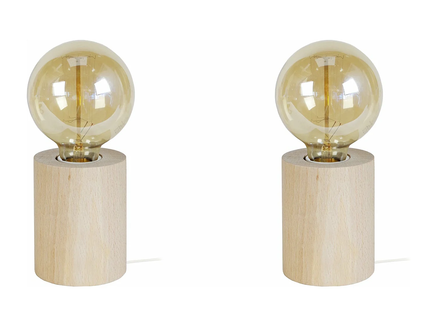 Pair de Lampes de chevet cylindre bois  naturel 21 cm.