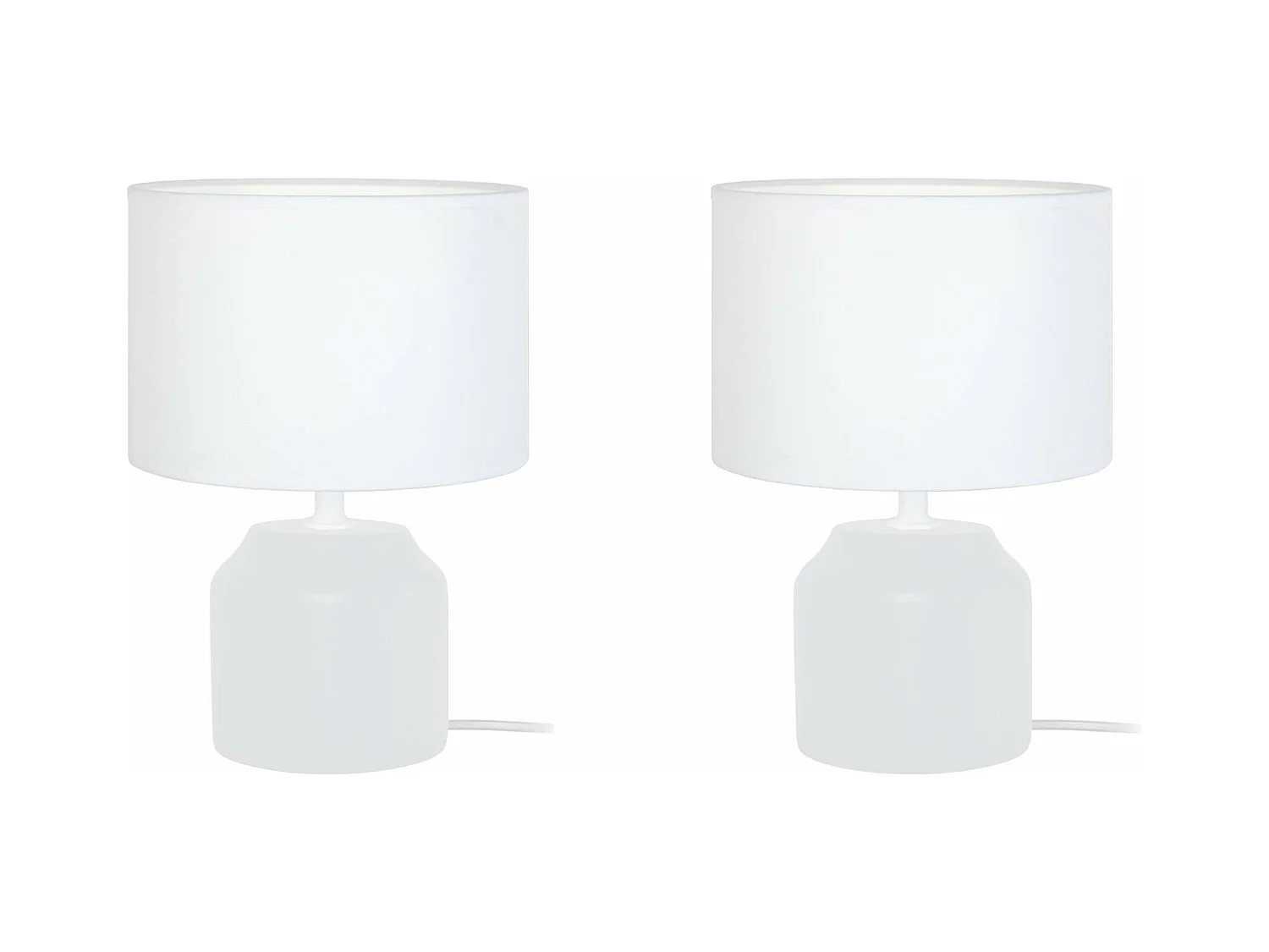 Pair de Lampes de chevet, cylindre bois  blanc 24 cm.