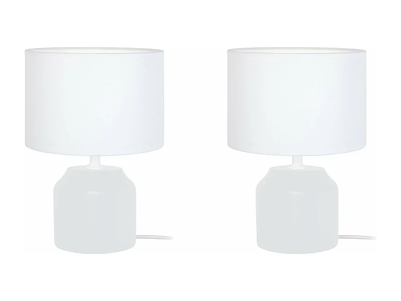Pair de Lampes de chevet, cylindre bois  blanc 24 cm.