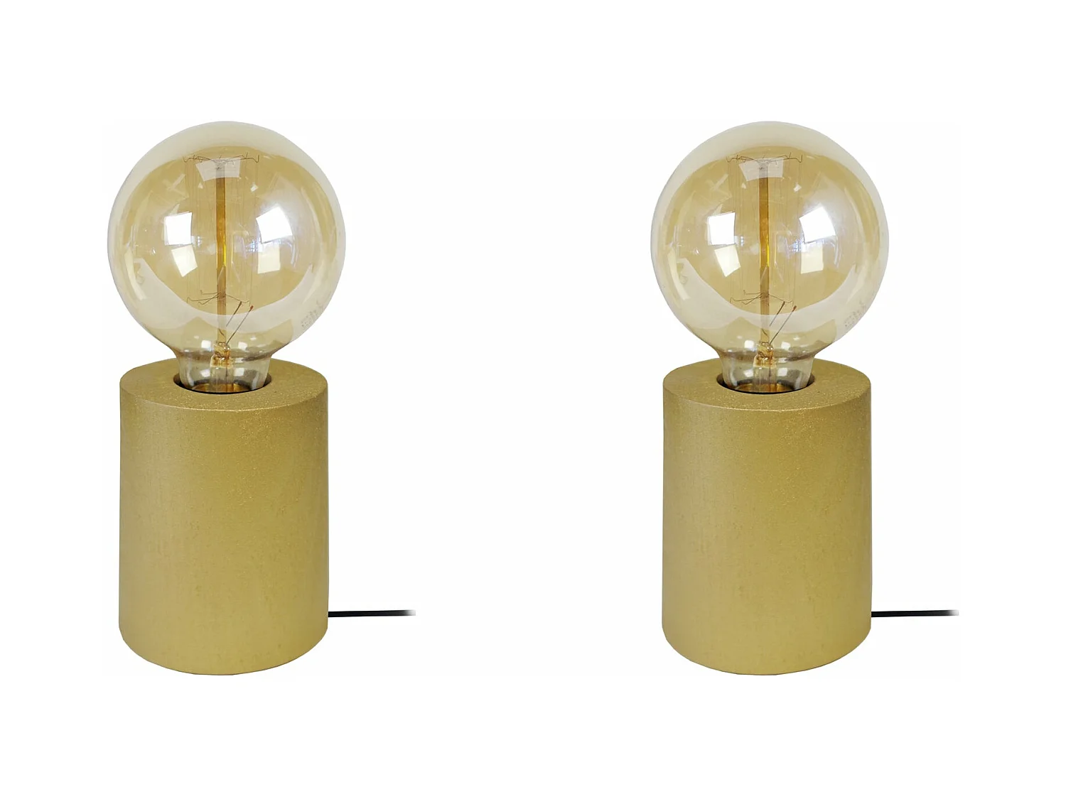 Pair de Lampes de chevet cylindre bois  doré 21 cm.