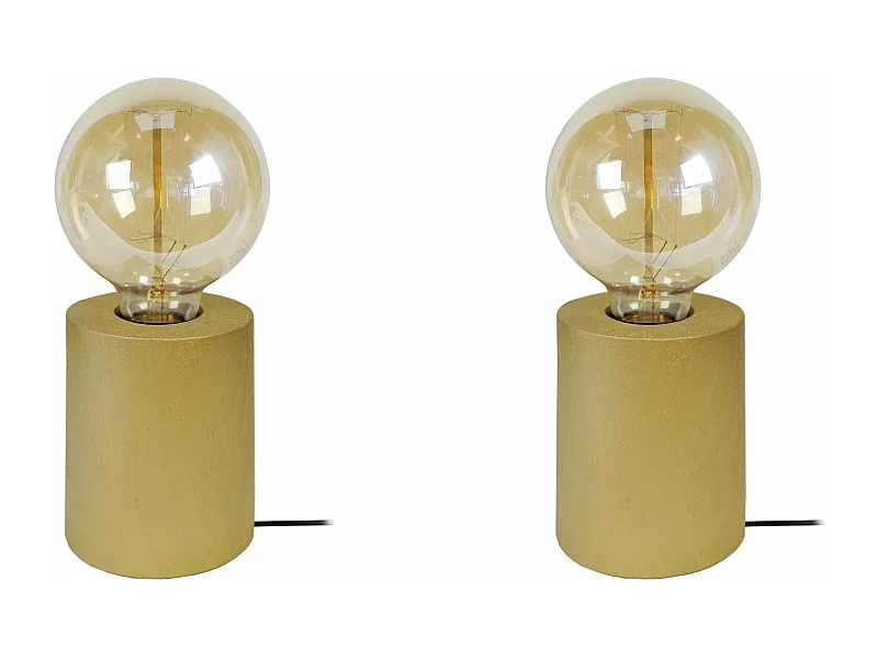 Pair de Lampes de chevet cylindre bois  doré 21 cm.