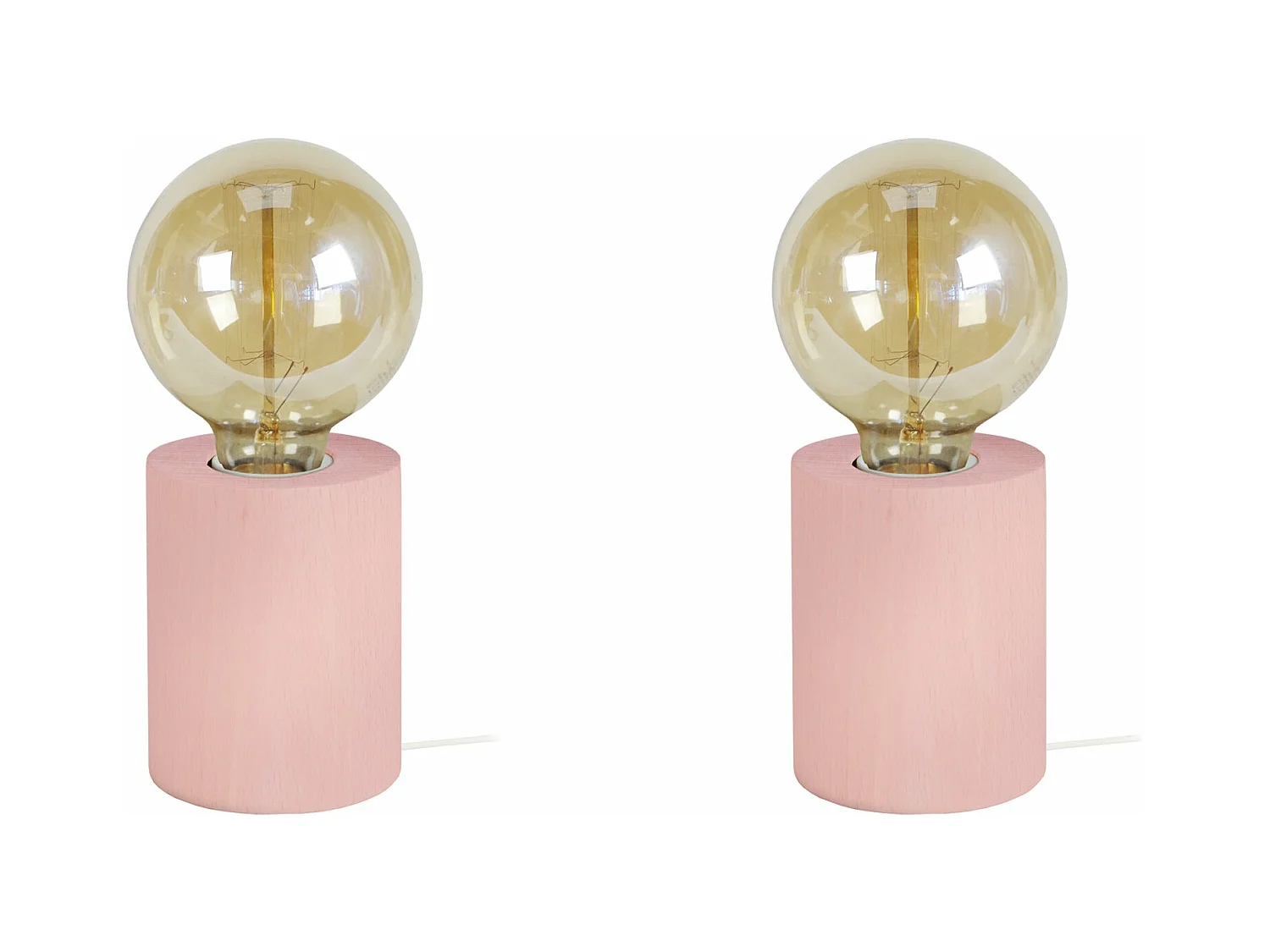 Pair de Lampes de chevet cylindre bois  rose 21 cm.