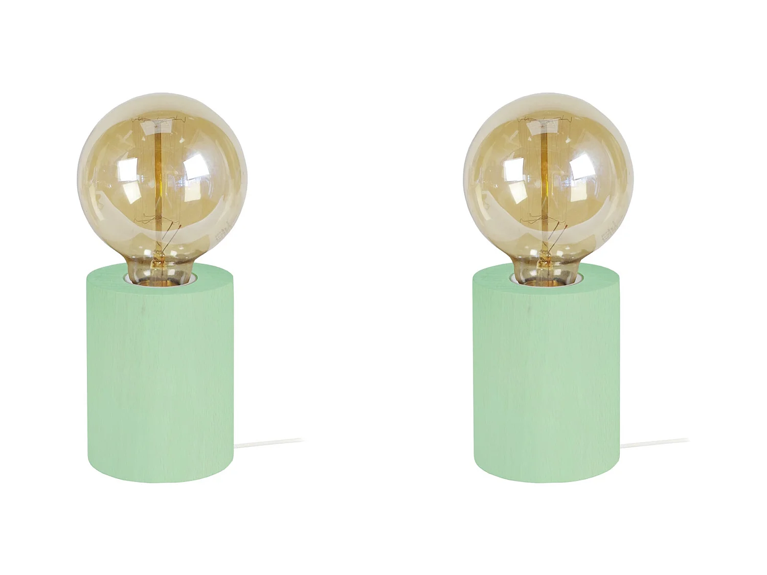 Pair de Lampes de chevet cylindre bois  vert 21 cm.