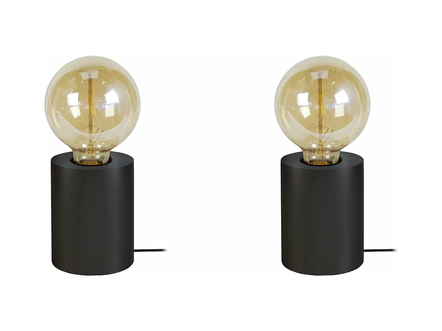 Pair de Lampes de chevet cylindre bois  noir 21 cm.