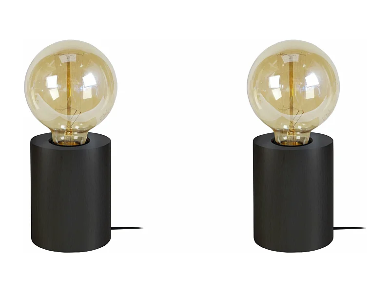 Pair de Lampes de chevet cylindre bois  noir 21 cm.