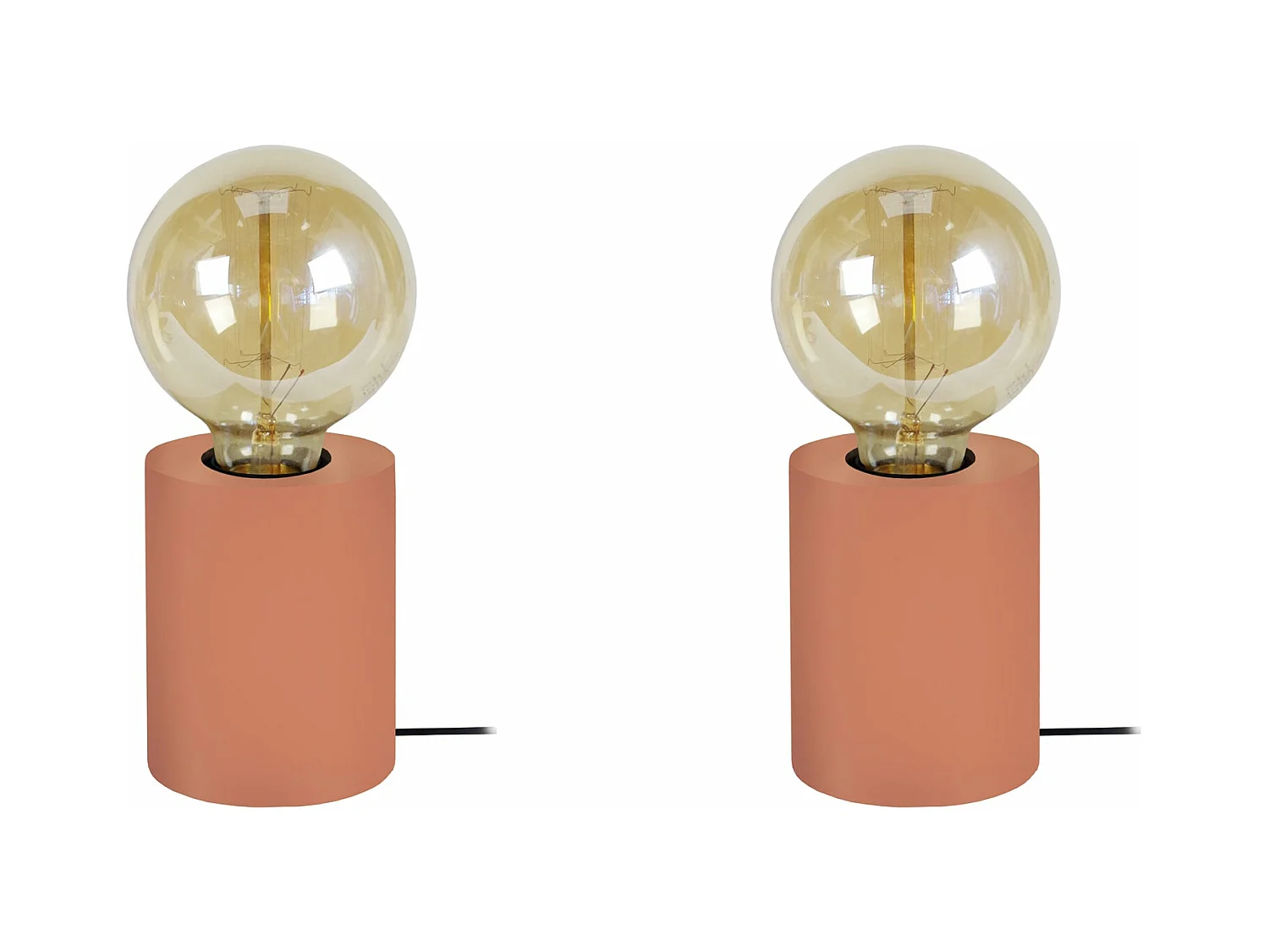 Pair de Lampes de chevet cylindre bois  marron 21 cm.