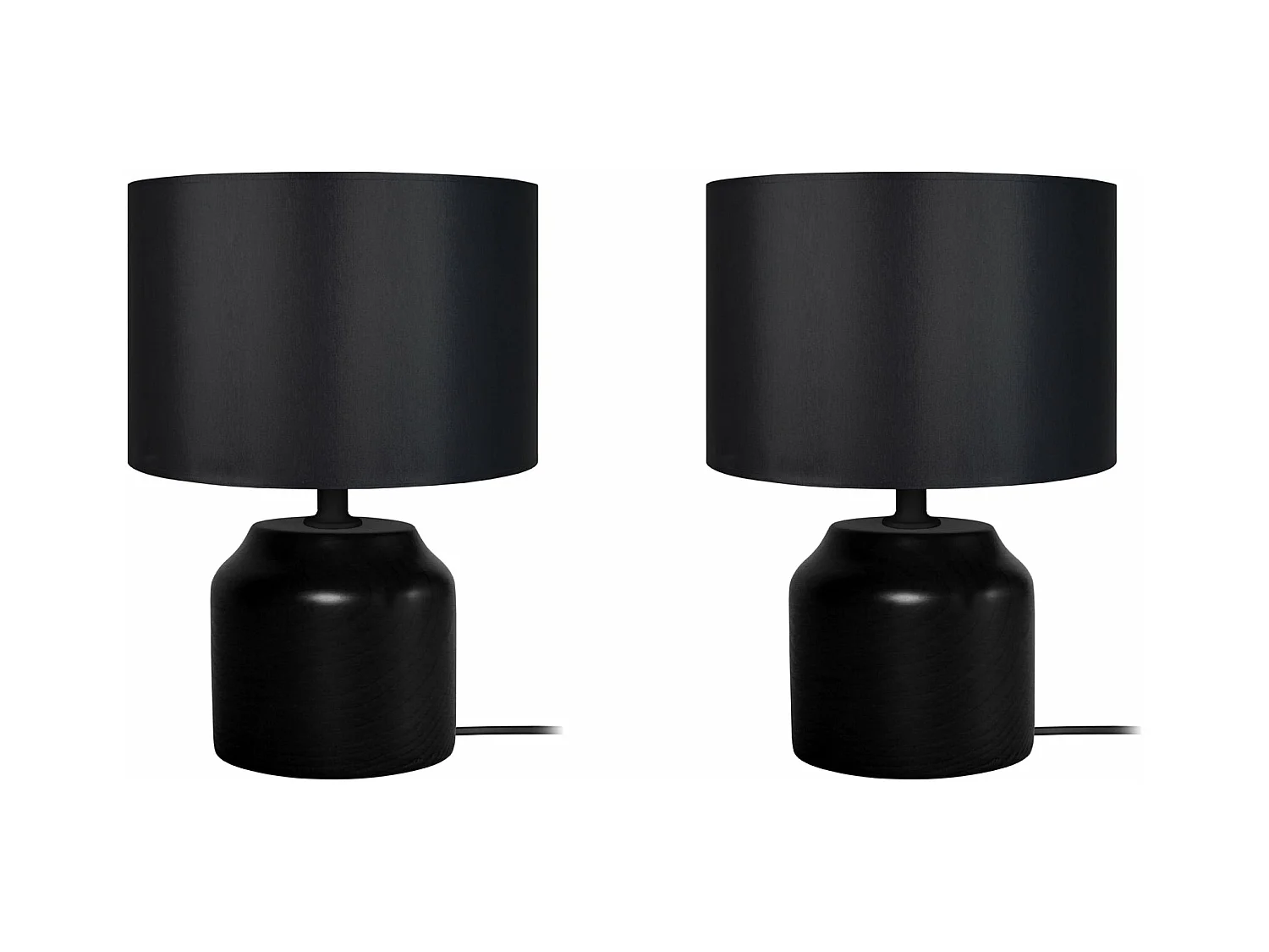 Pair de Lampes de chevet, cylindre bois  noir 24 cm.