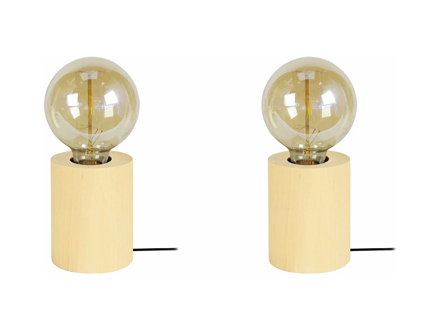 Pair de Lampes de chevet cylindre bois  jaune 21 cm.