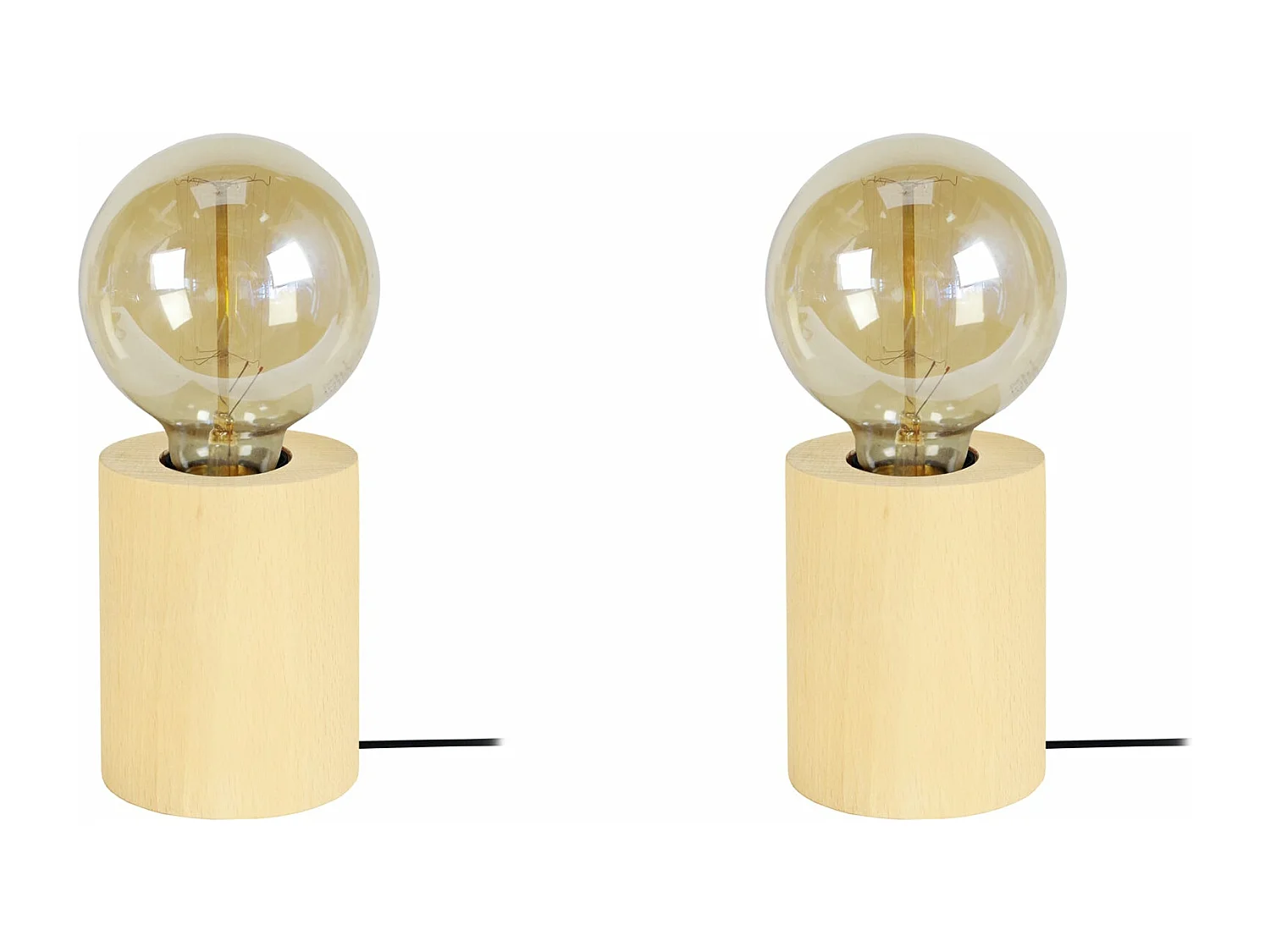 Pair de Lampes de chevet cylindre bois  jaune 21 cm.