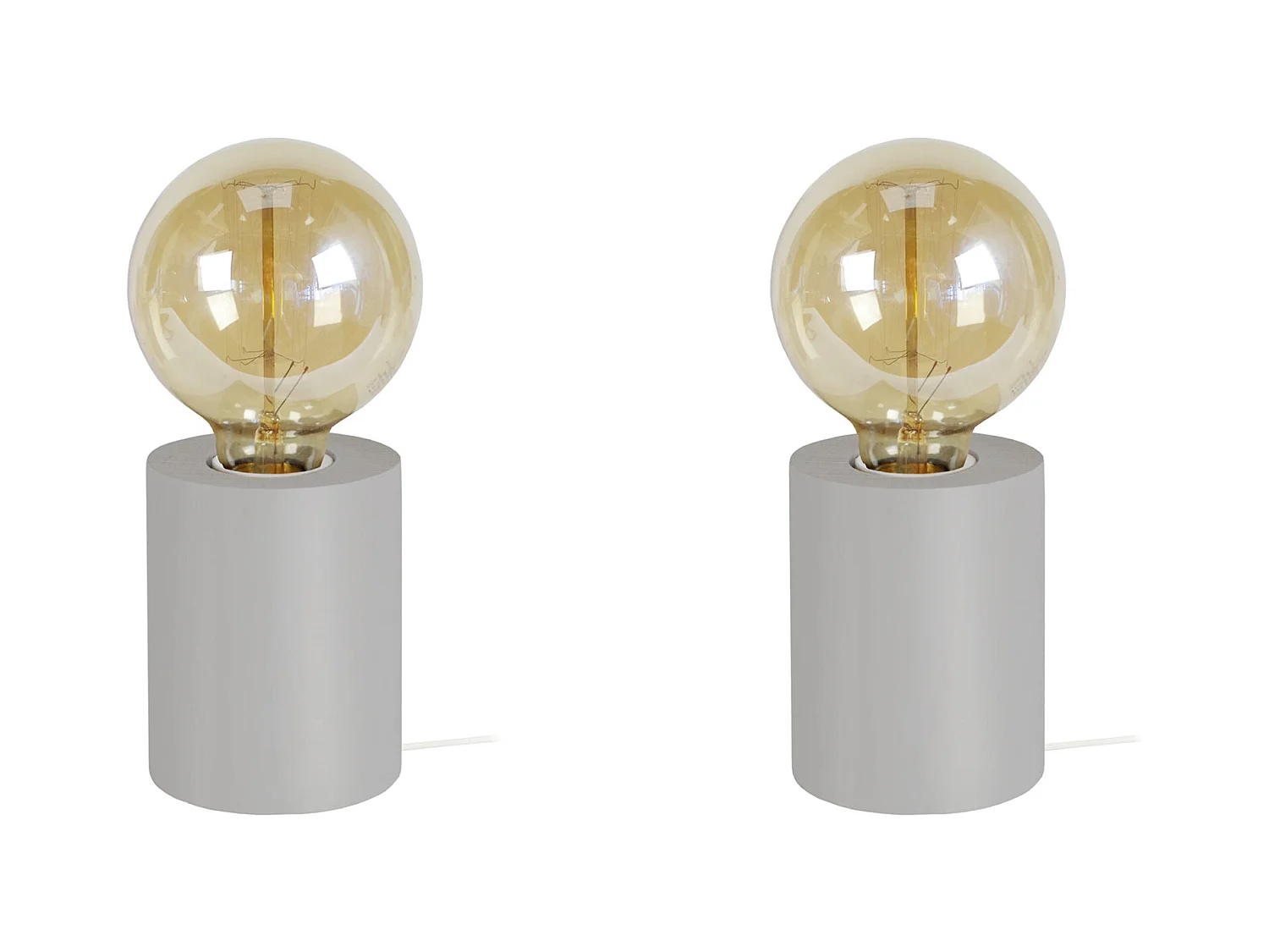 Pair de Lampes de chevet cylindre bois  gris 21 cm.