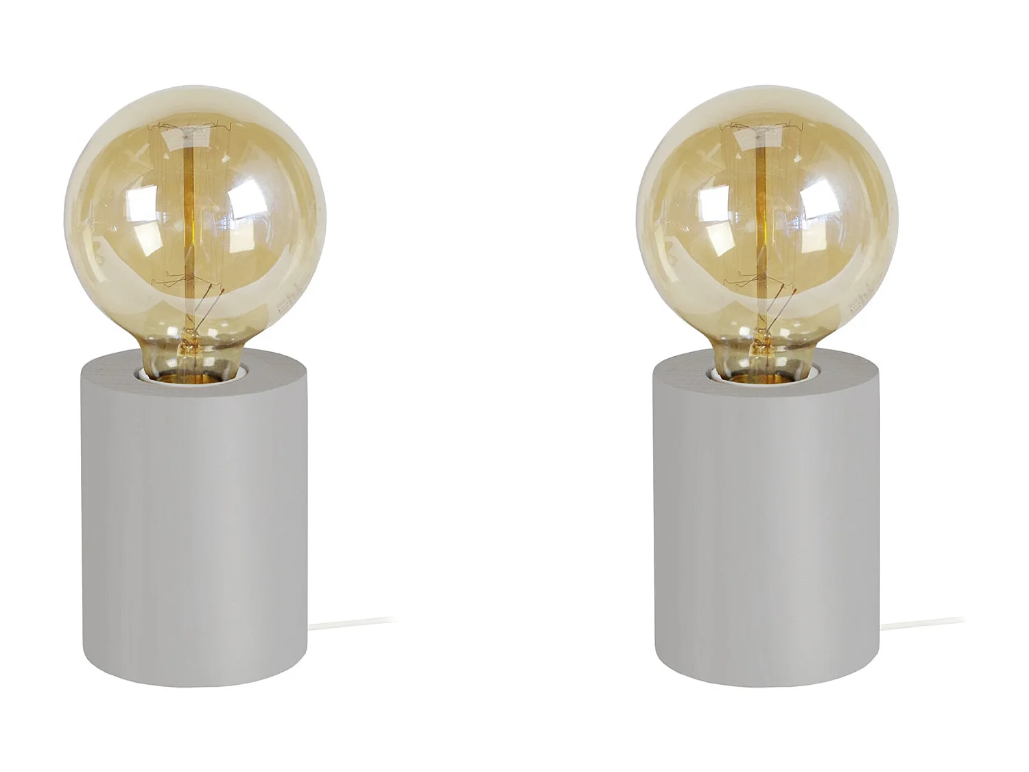 Pair de Lampes de chevet cylindre bois  gris 21 cm.