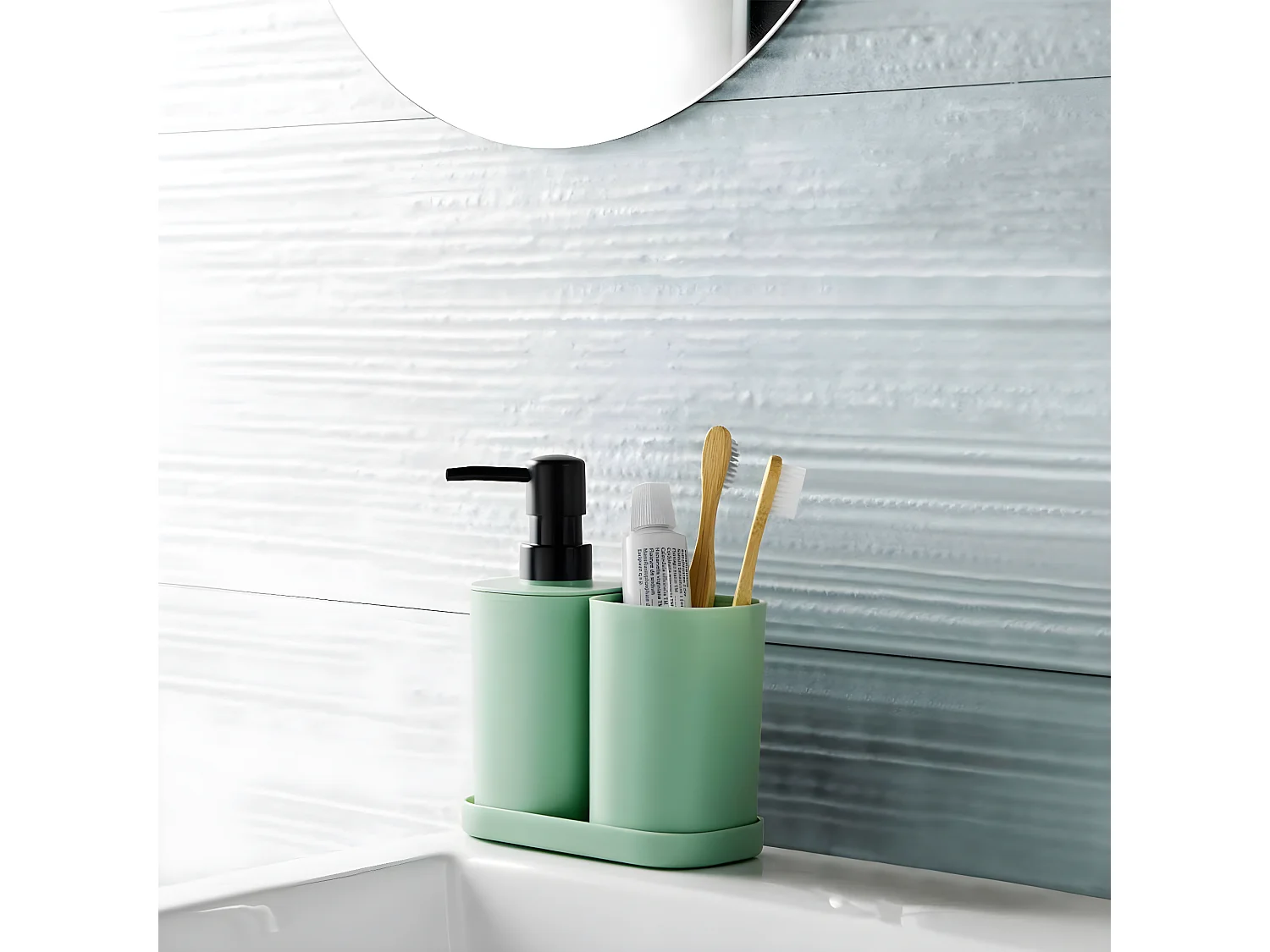 Set de 3 Accessoires Salle de Bain "Vita" 19cm Sauge