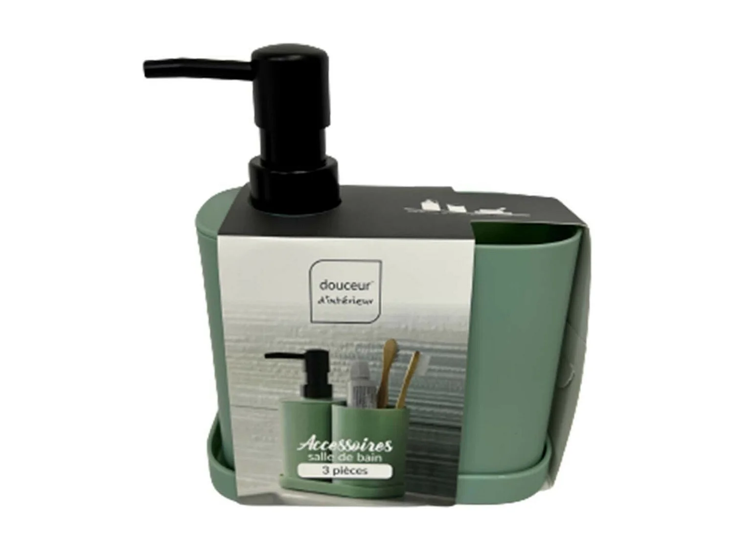 Set de 3 Accessoires Salle de Bain "Vita" 19cm Sauge