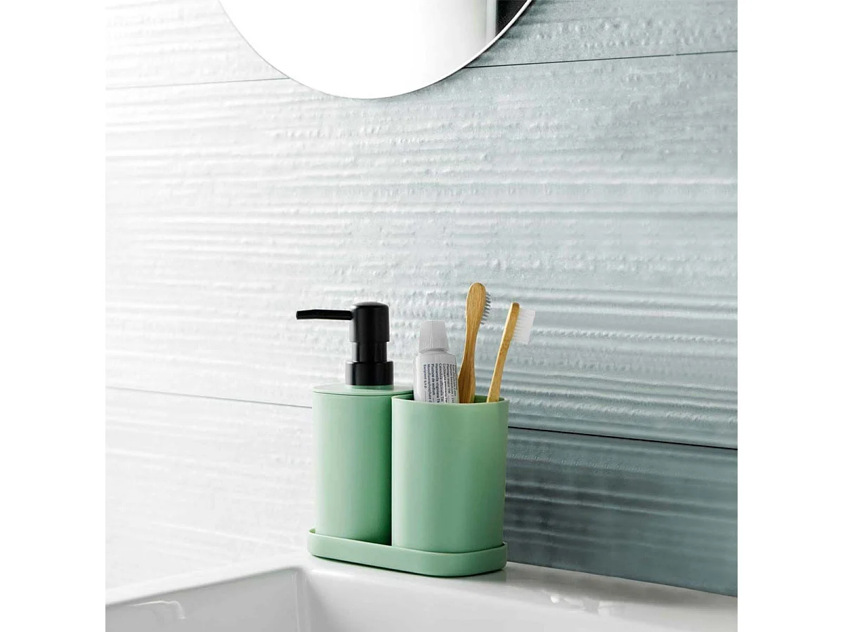 Set de 3 Accessoires Salle de Bain "Vita" 19cm Sauge