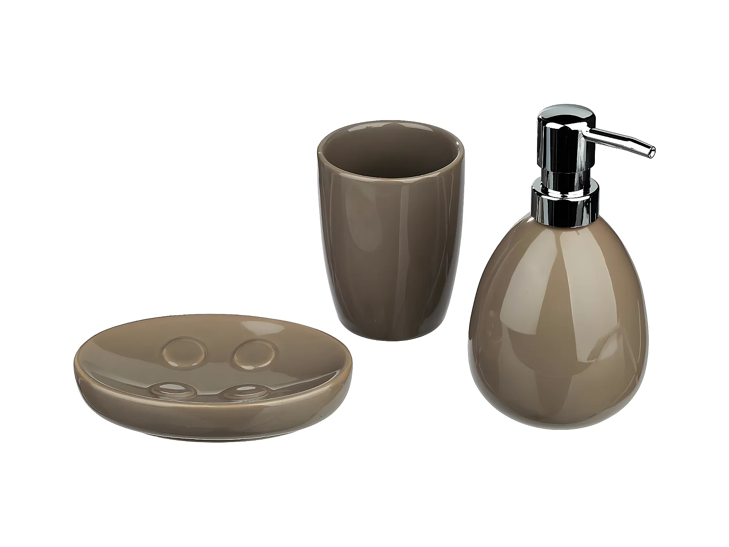 Set de 3 Accessoires Salle de Bain "Sun" 14cm Taupe