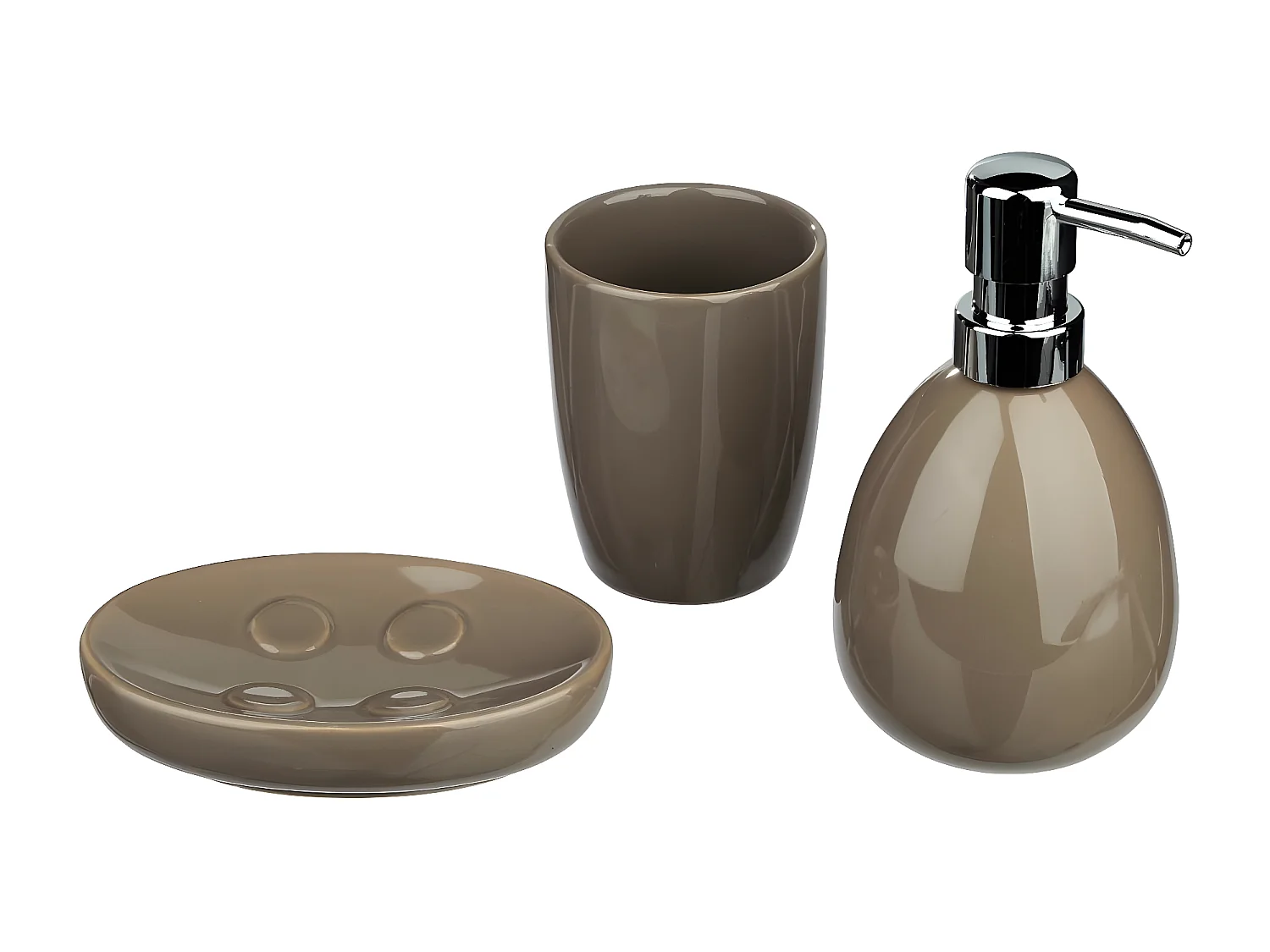 Set de 3 Accessoires Salle de Bain "Sun" 14cm Taupe