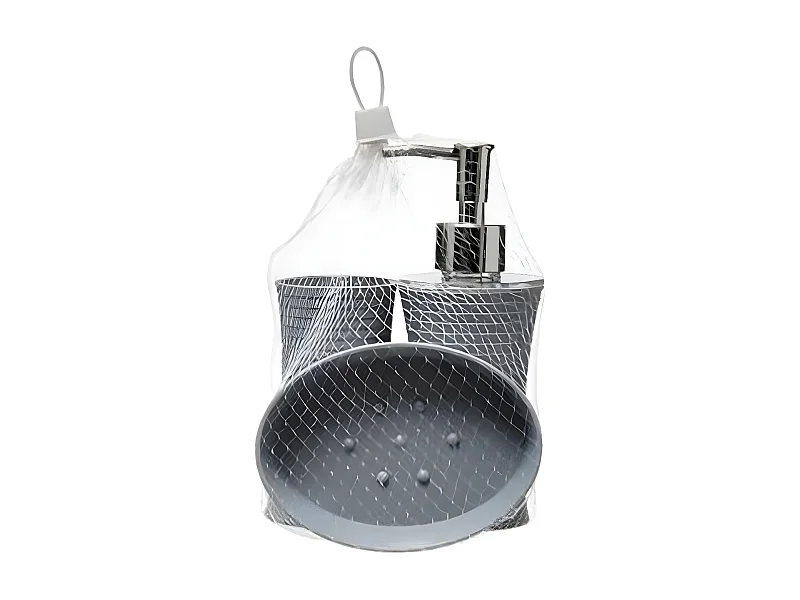 Lot de 3 Accessoires de Salle de Bain "Stripe" 18cm Gris