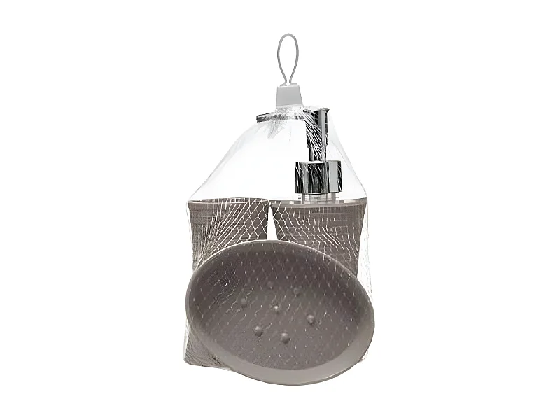 Lot de 3 Accessoires de Salle de Bain "Stripe" 18cm Taupe