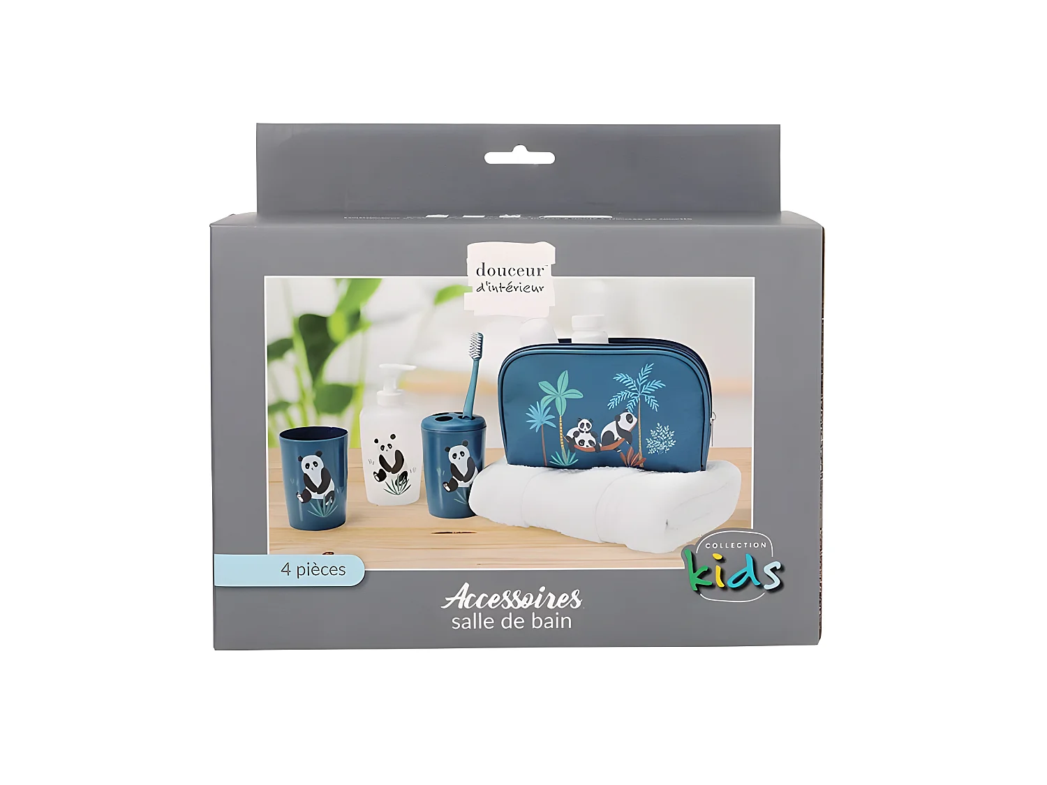 Set 4 Accessoires Salle de Bain Enfant "Petit Panda" Bleu