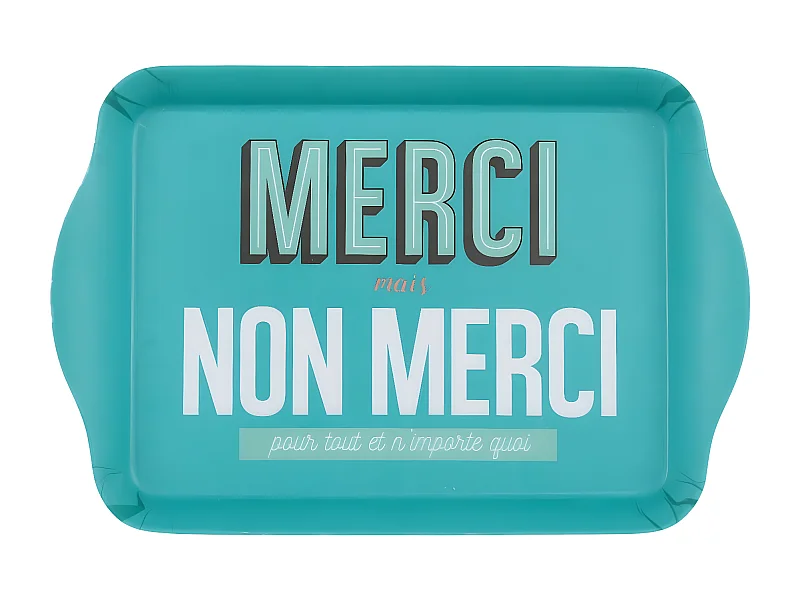 Plateau de Service Imprimé "Merci" 21cm Bleu