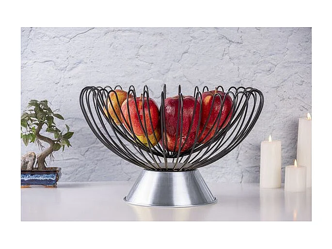 Corbeille à Fruits Déco "Malibu" 37cm Noir & Argent