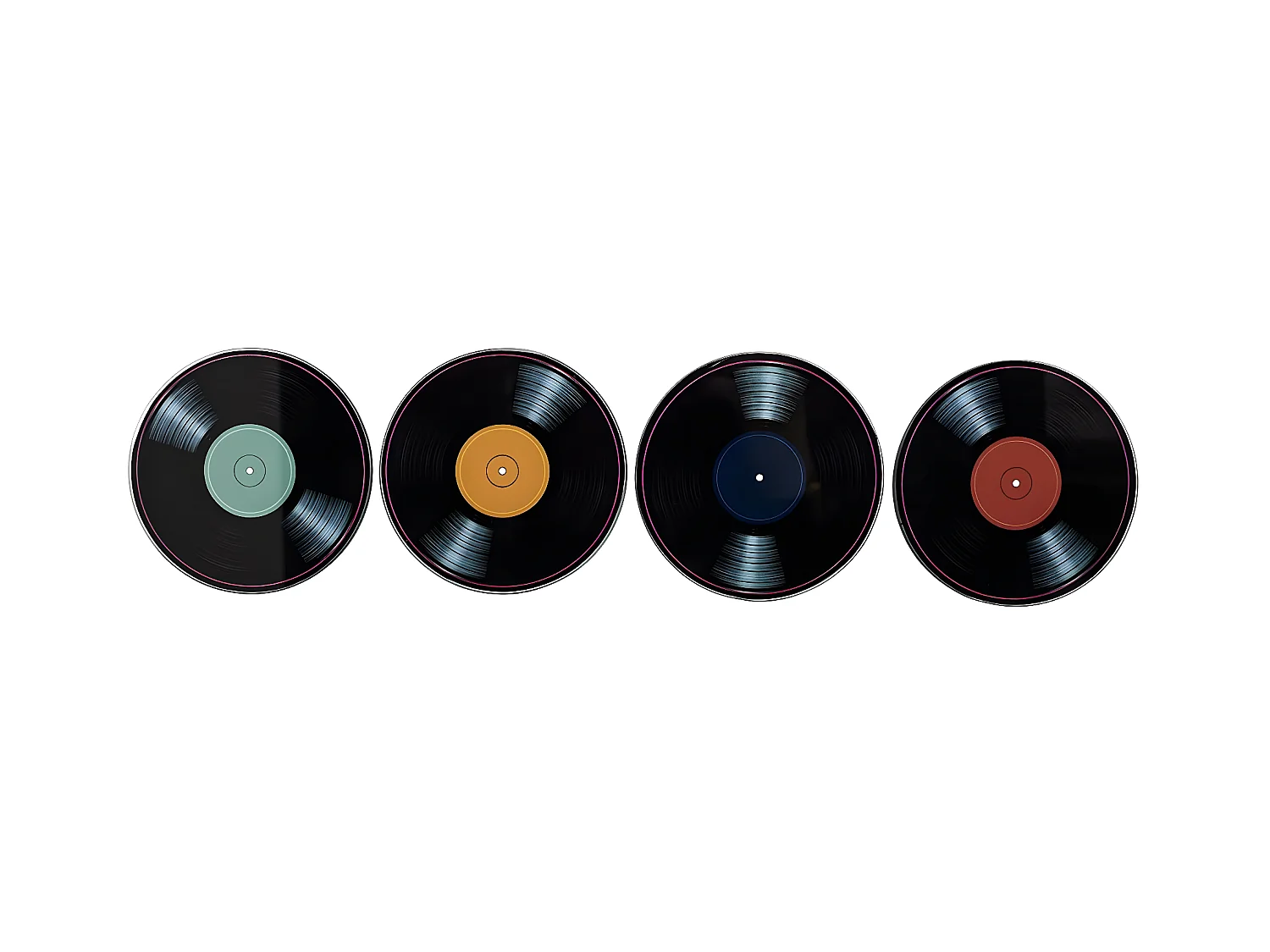 Lot de 4 Dessous de Verre "Vinyles" 10cm Noir