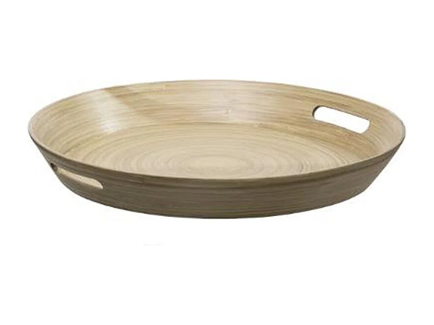 Plateau en Bambou Laqué Rond "Bicolore" 42cm Naturel