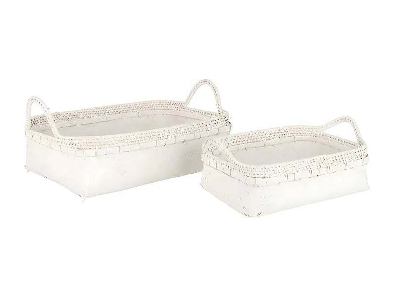 Lot de 2 Plateaux Déco "Lot de 2 Plateaux Déco "Rotin" 50cm Blanc" 50cm Blanc