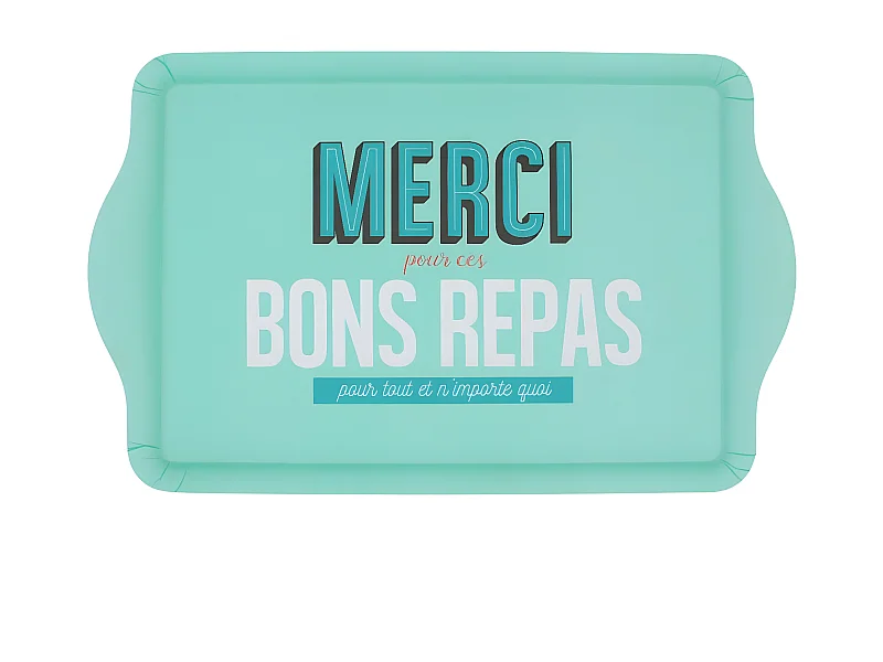 Plateau de Service Imprimé "Merci" 47cm Bleu