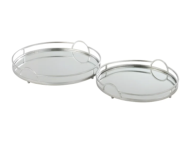 Lot de 2 Plateaux en Métal Miroir "Loa" 46cm Argent