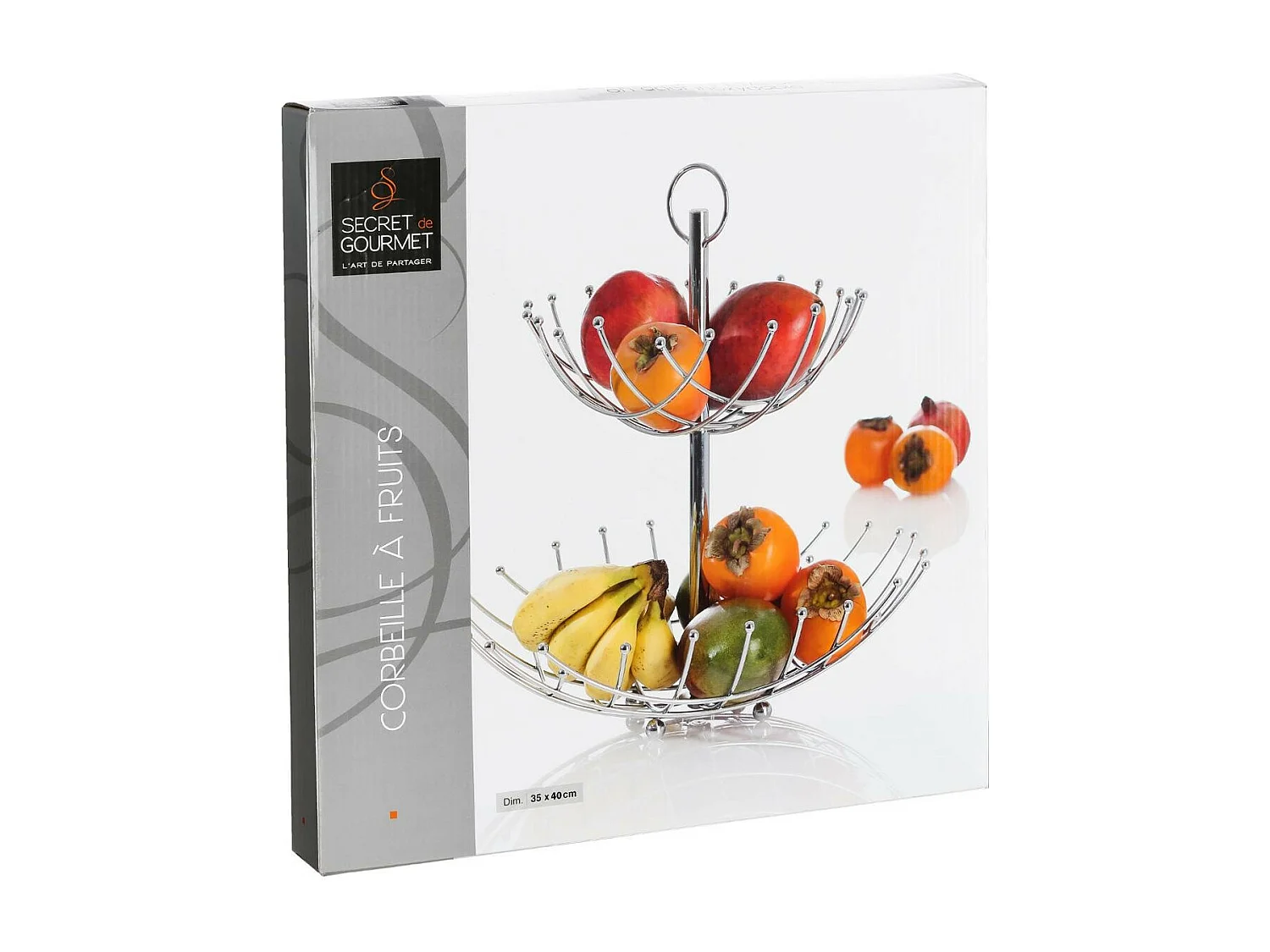 Corbeille à Fruits 2 Niveaux "Spirale" 40cm Argent