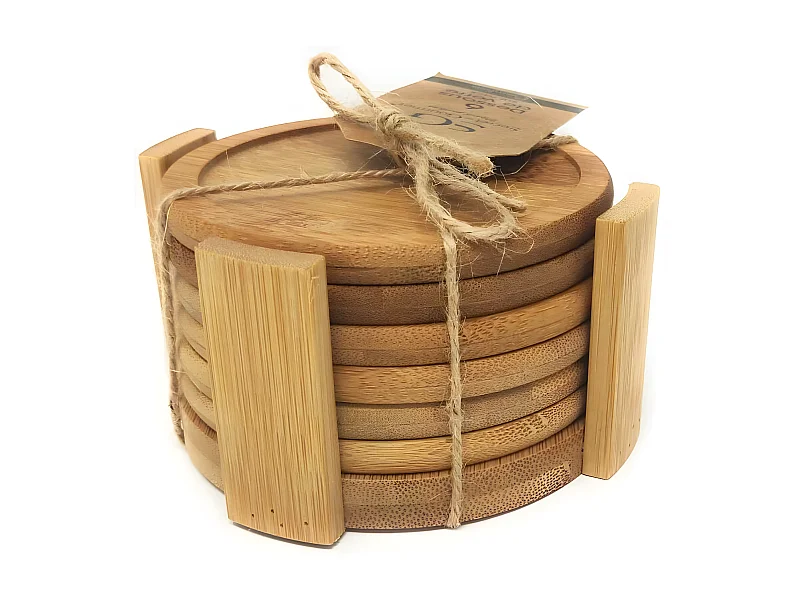 Set de 6 Dessous de Verre & Rack "Bambou" 11cm Naturel