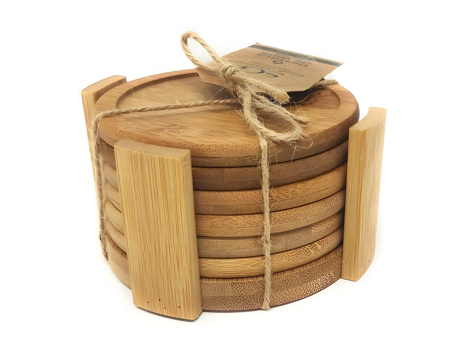 Set de 6 Dessous de Verre & Rack "Bambou" 11cm Naturel