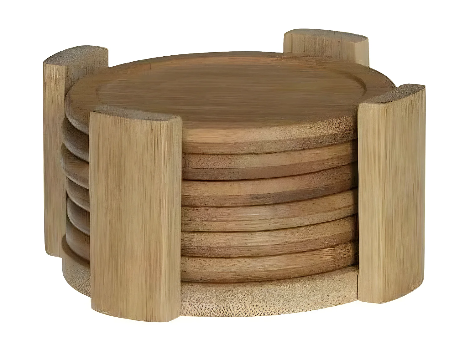 Set de 6 Dessous de Verre & Rack "Bambou" 11cm Naturel