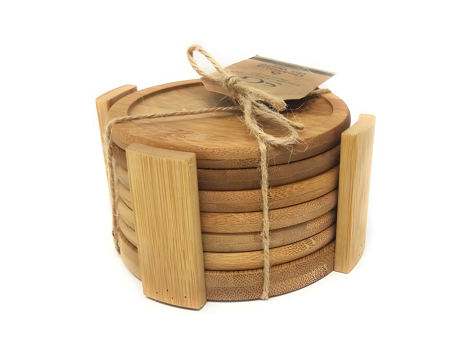 Set de 6 Dessous de Verre & Rack "Bambou" 11cm Naturel