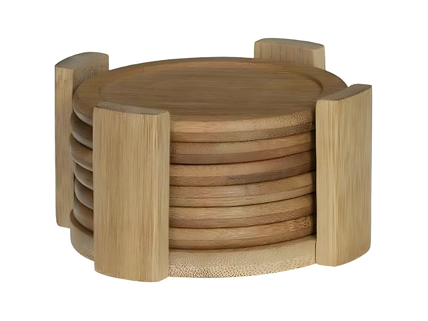 Set de 6 Dessous de Verre & Rack "Bambou" 11cm Naturel