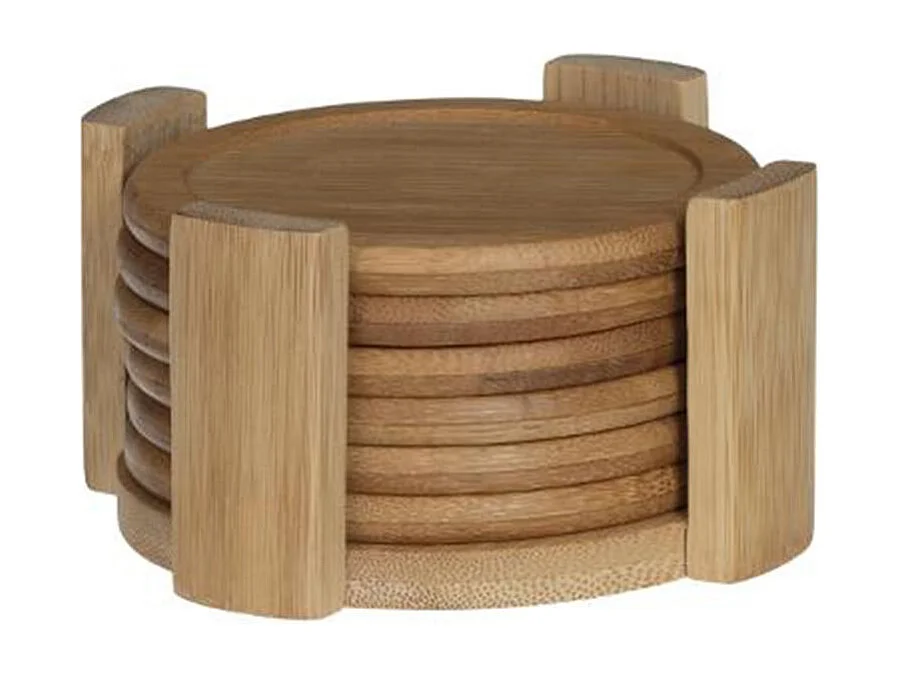 Set de 6 Dessous de Verre & Rack "Bambou" 11cm Naturel