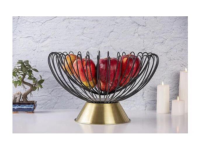 Corbeille à Fruits Déco "Malibu" 37cm Noir & Or