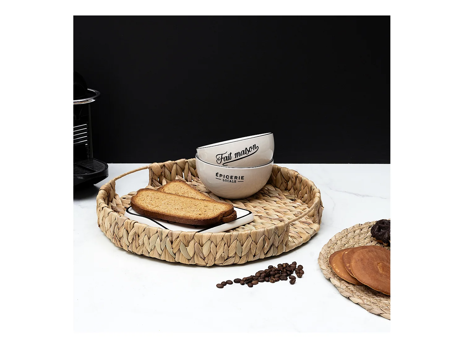 Plateau Tressage Naturel D40cm Marron