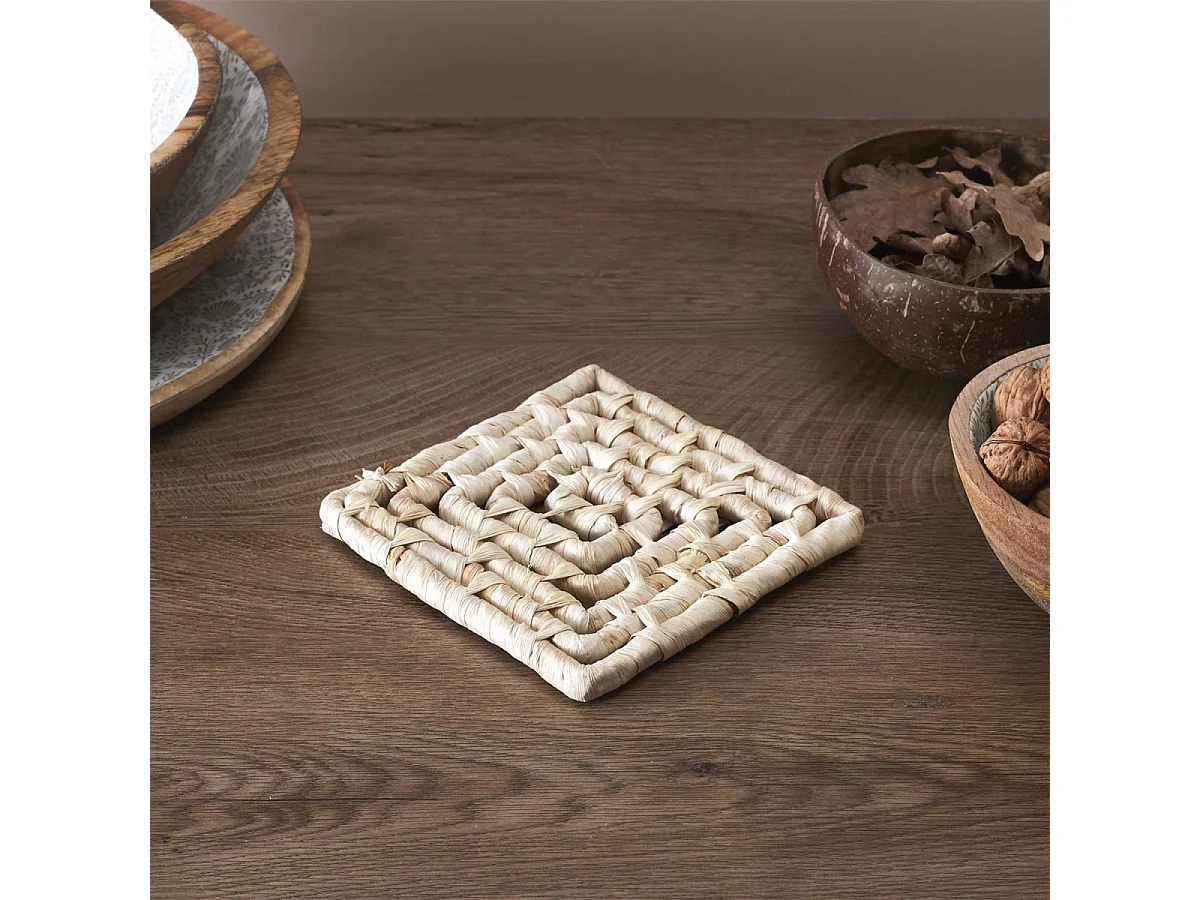 Dessous de Plat Carré "Tressé" 15cm Beige